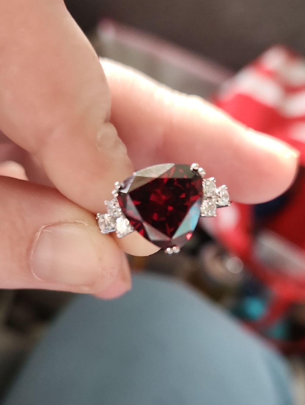 The Bradford Exchange Deep Red Heart Ring with Clear Side Stones